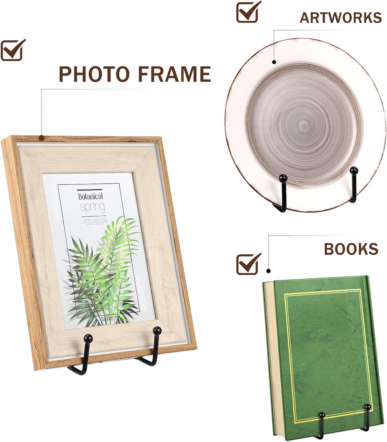 4 Pcs Metal Plate Holder Display Stands Adjustable Angles for Kitchen Dishes Photos Books, Sturdy Metal Display Rack for Home Décor and Tabletop Use