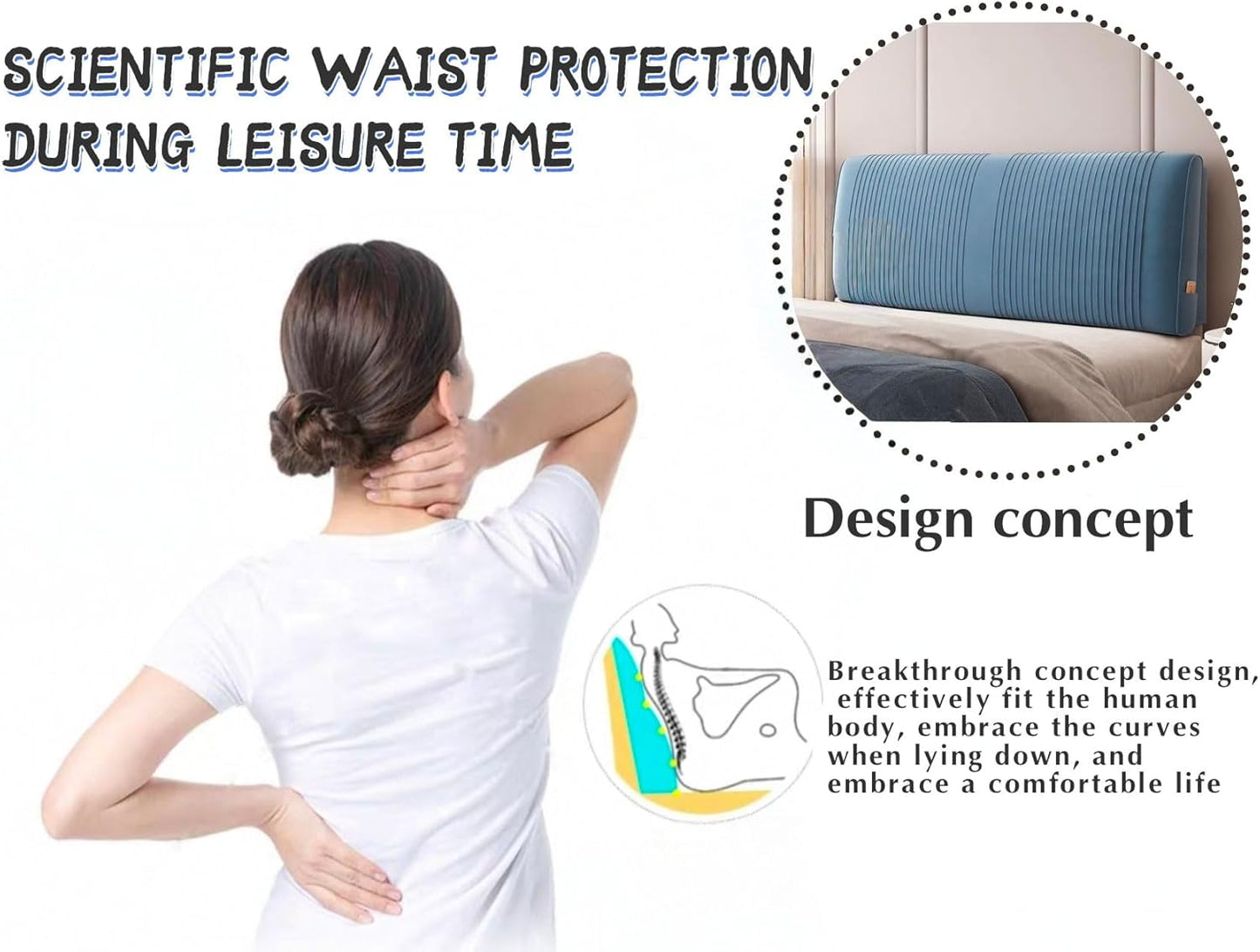 Solid Color Large Bed Backrest Cushion for Headboard Upholstered Headboard Bed Backboard Bedroom Headboard Pillow Lumbar Pad Bed Cushion(Size:120cm/47in,Color:White)