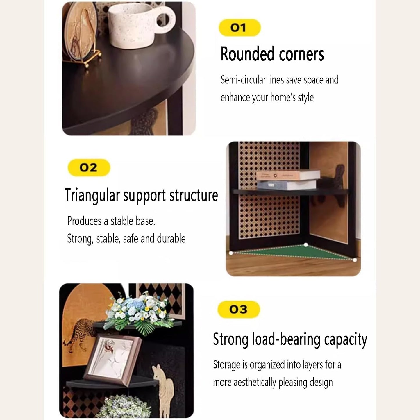 4-Tier Corner Bookcase Wood Shelf,Open Display Storage Stand Bookshelf,Fan-Shaped Storage Cabinet with Decorative Painting,Corner Wall Shelf for Living Room,Office(B,170*40cm/66.9*15.7in)