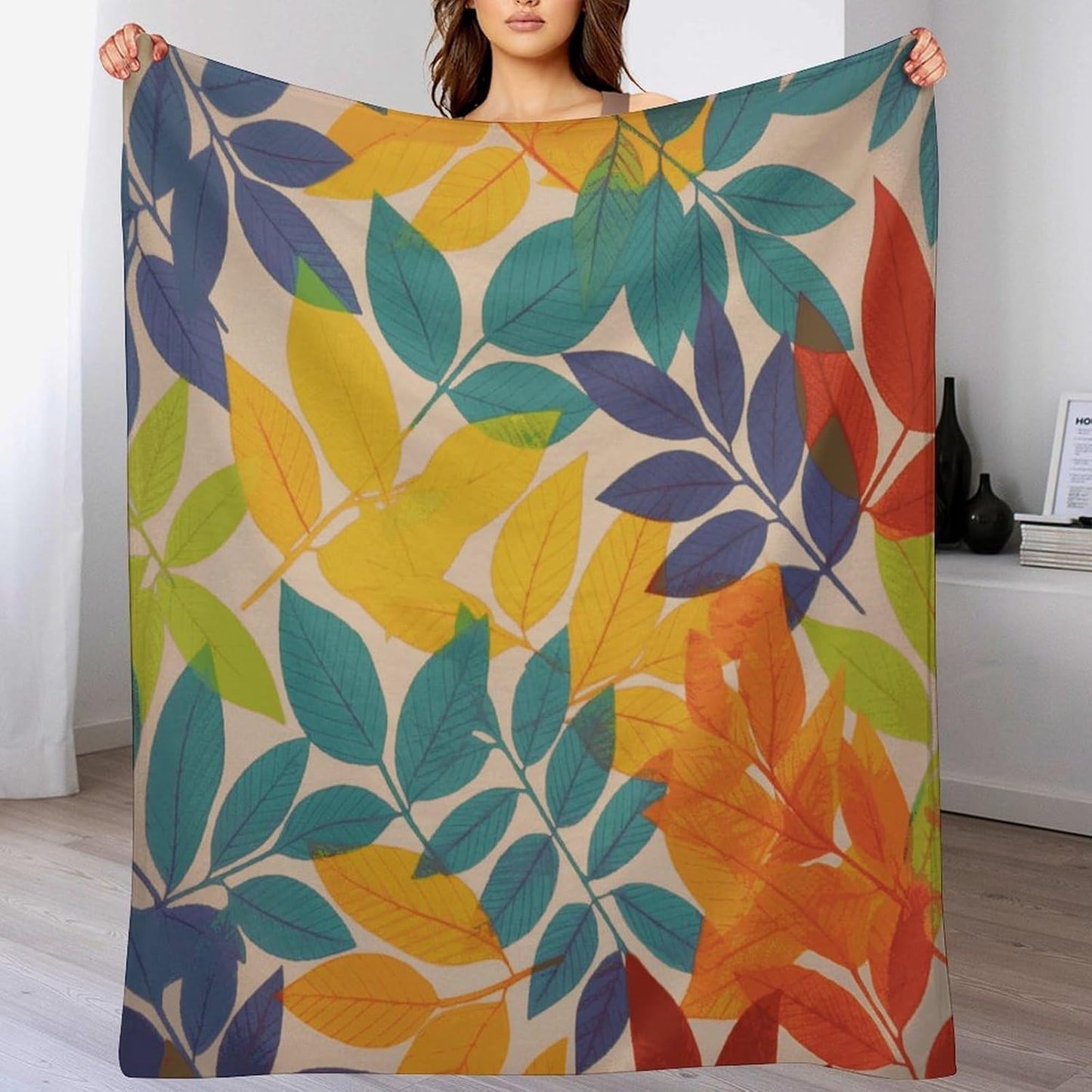 Multicolor Leaves Throw Blanket for Couch Super Soft Warm Lightweight Throw Blankets Cozy Flannel Bed Blanket Cute Decorative Blankets for All Seasons Home Decor Gift 30"*40"（76 * 100cm）