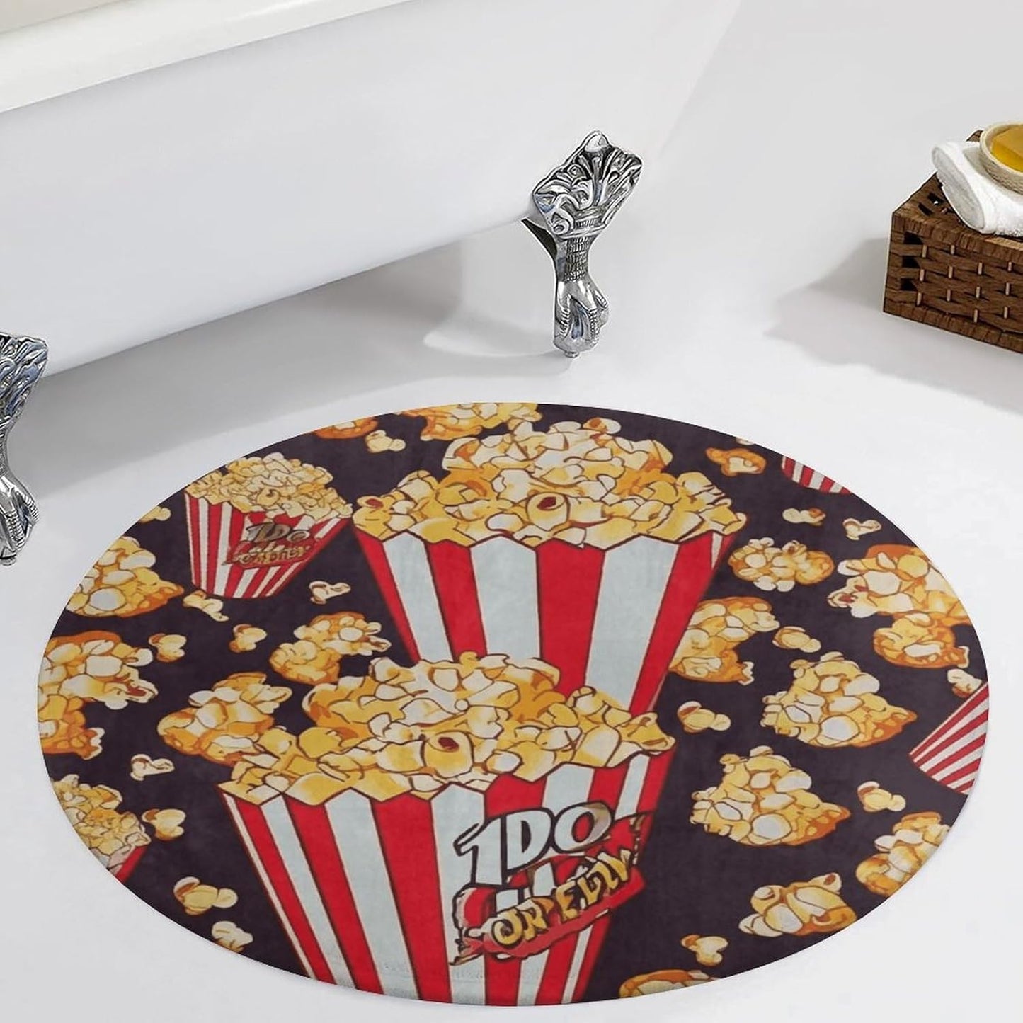 Popcorn Print Circle Rug Retro Luxury Coral Velvet Floor Mat Non Slip Soft Indoor Floor Carpet Comfy Thickened Area Rugs Modern Aesthetic Minimalist Carpets for Home Decor