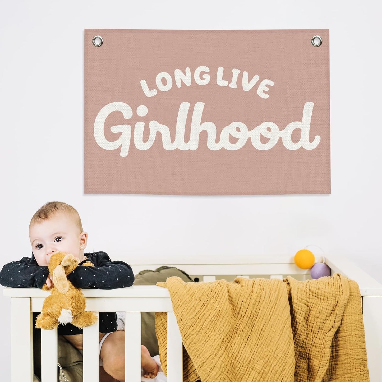 Long Live Girlhood Girls Kids Banner Canvas, Girly Toddler Room Decor, Boho Pink Playroom Hanging Flag Sign, Nursery Preppy Wall Tapestry Art for Baby Shower Classroom Bedroom Decor 20x30in