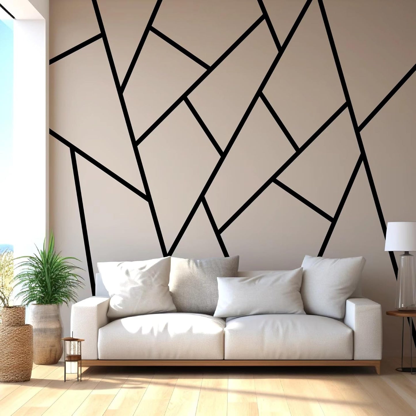 Black Large Vinyl Modern Line Wall Decals, Peel and Stick Removable Geometric Wall Stickers Bedroom Living Room Office Minimalist Accent Wall Art Decor