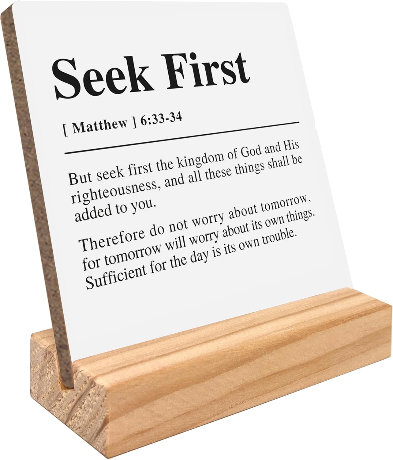 kunlisa Christian Desk Sign, Matthew 6:33 34 Seek First Bible Verse Sign, Inspirational Christian Gifts for Women Men Faith, Christian Bible Verse Decor, Christian Home Decor