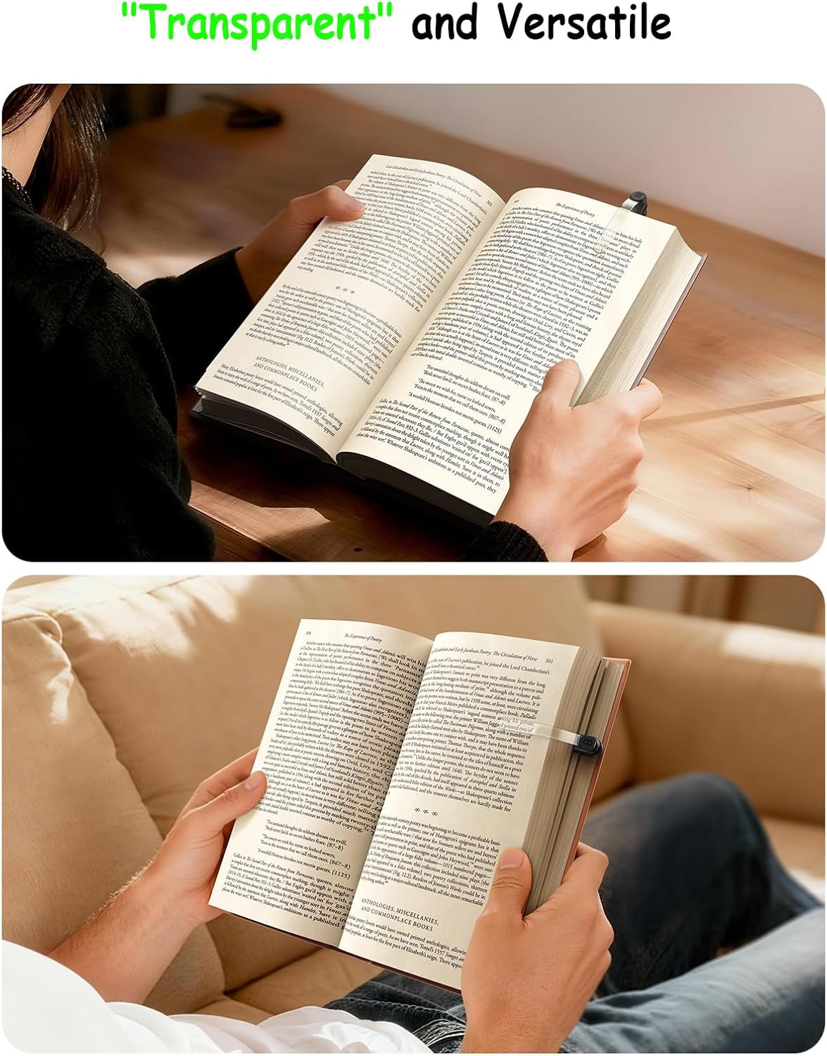 Lamicall Automatic Page-Turning Bookmark [3-Pack] - Hands-Free Transparent Book Marker for Hardcovers & Paperbacks, No-Slip Silicone Clip Reading Gifts Accessories for Students & Book Lovers (Black)