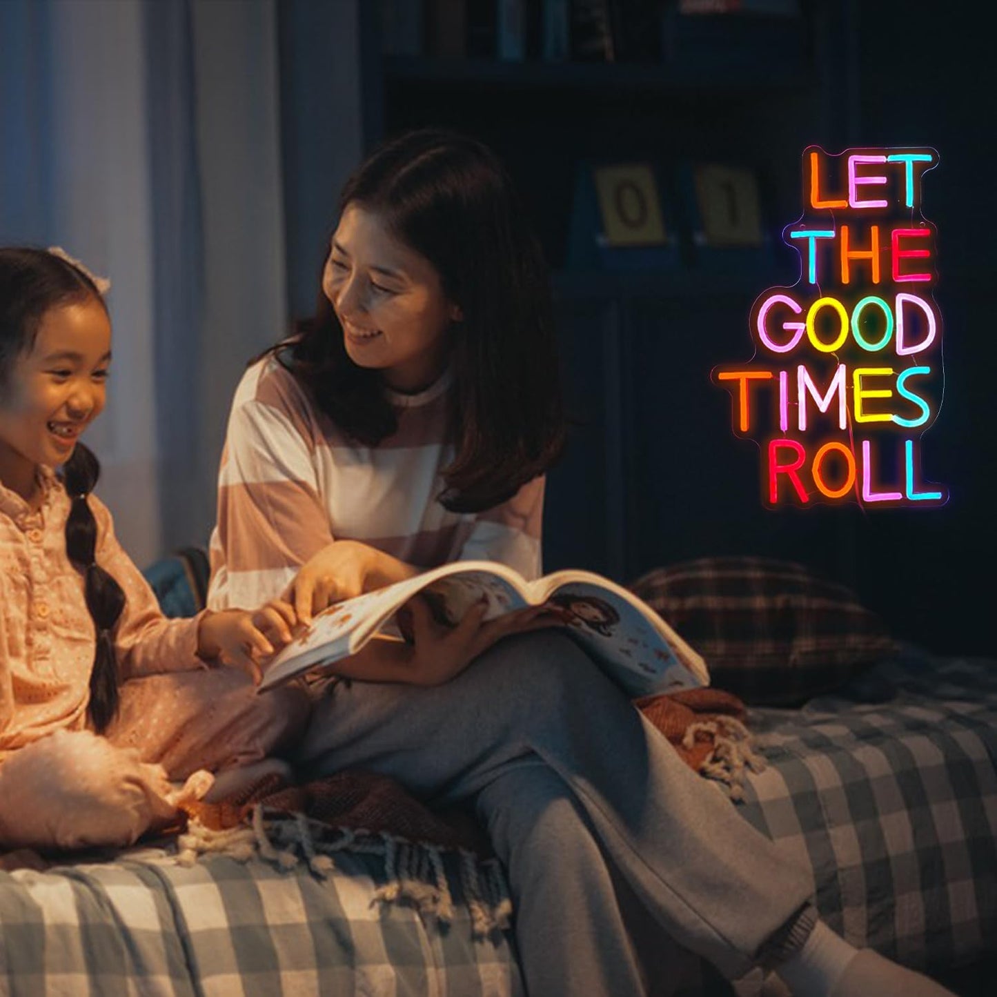 Let The Good Times Roll Neon Sign Good Times Sign Neon Light for Wedding Decor Colorful Words Led Light Sign for Bedroom Bar Party Wall Decor Dimmable 16.5 * 10.6 In Neon Sign