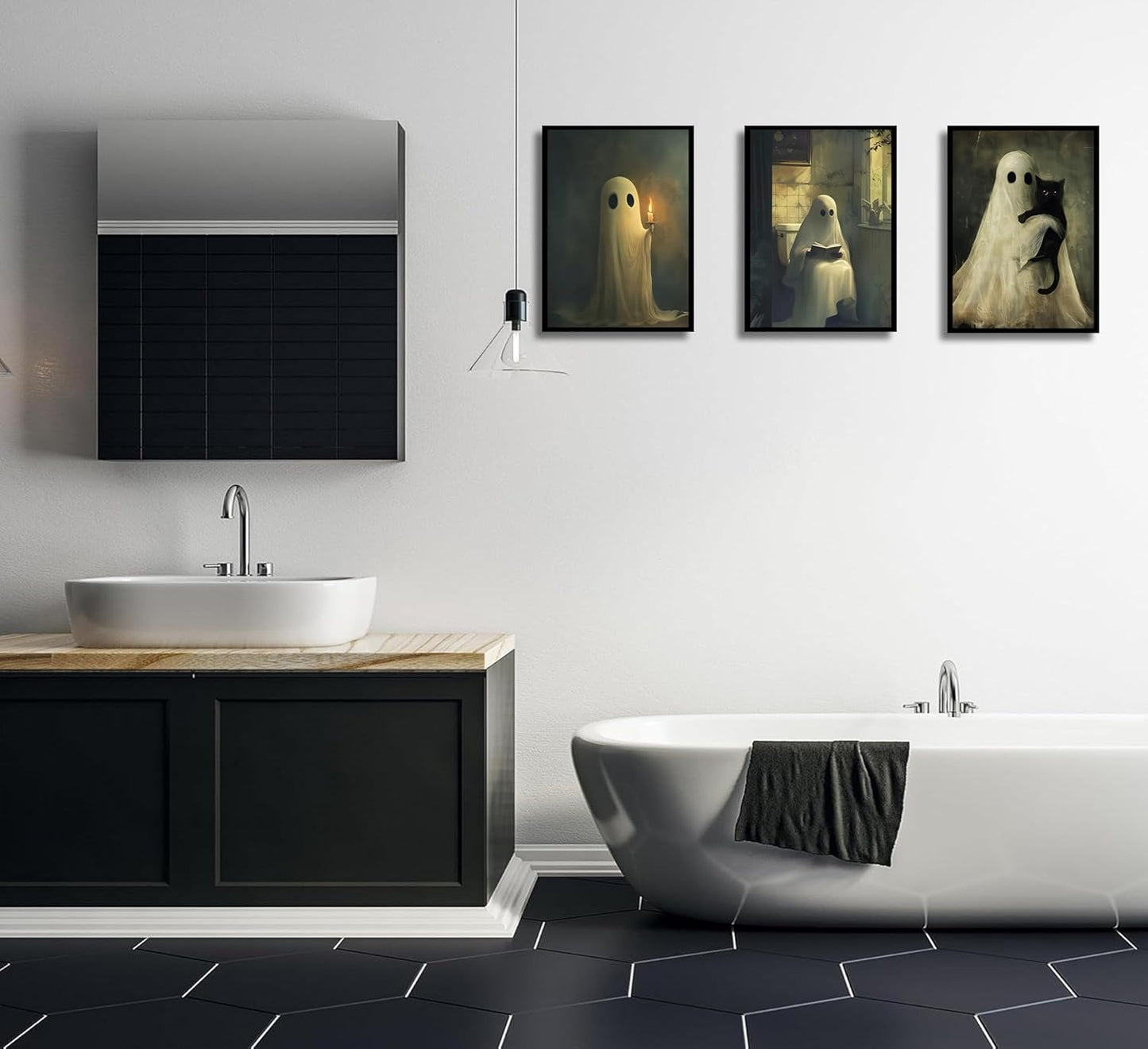 6Pcs Vintage Halloween Ghost Wall art Victorian Gothic Cute Candle Ghost Painting Picture Wall Decor Retro Horror Creepy Dark Academia Poster Print Artwork for Halloween Party Home Decoration