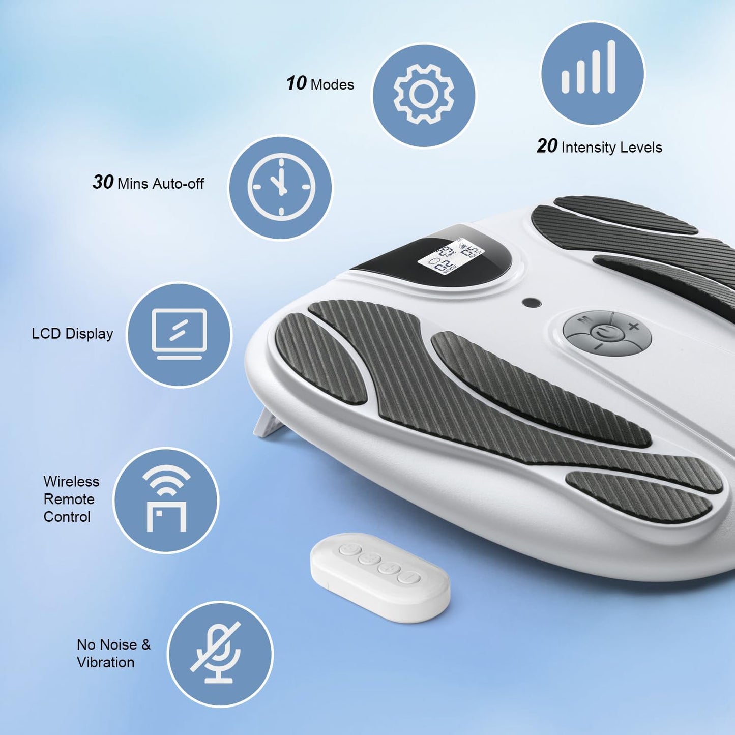 FSA EMS Foot Massager-Electronic Muscle Stimulator Relief for Neuropathy, Plantar Fasciitis & Foot Pain- 10 Modes, 20 Intensities, Remote - Rechargeable Silent Operation
