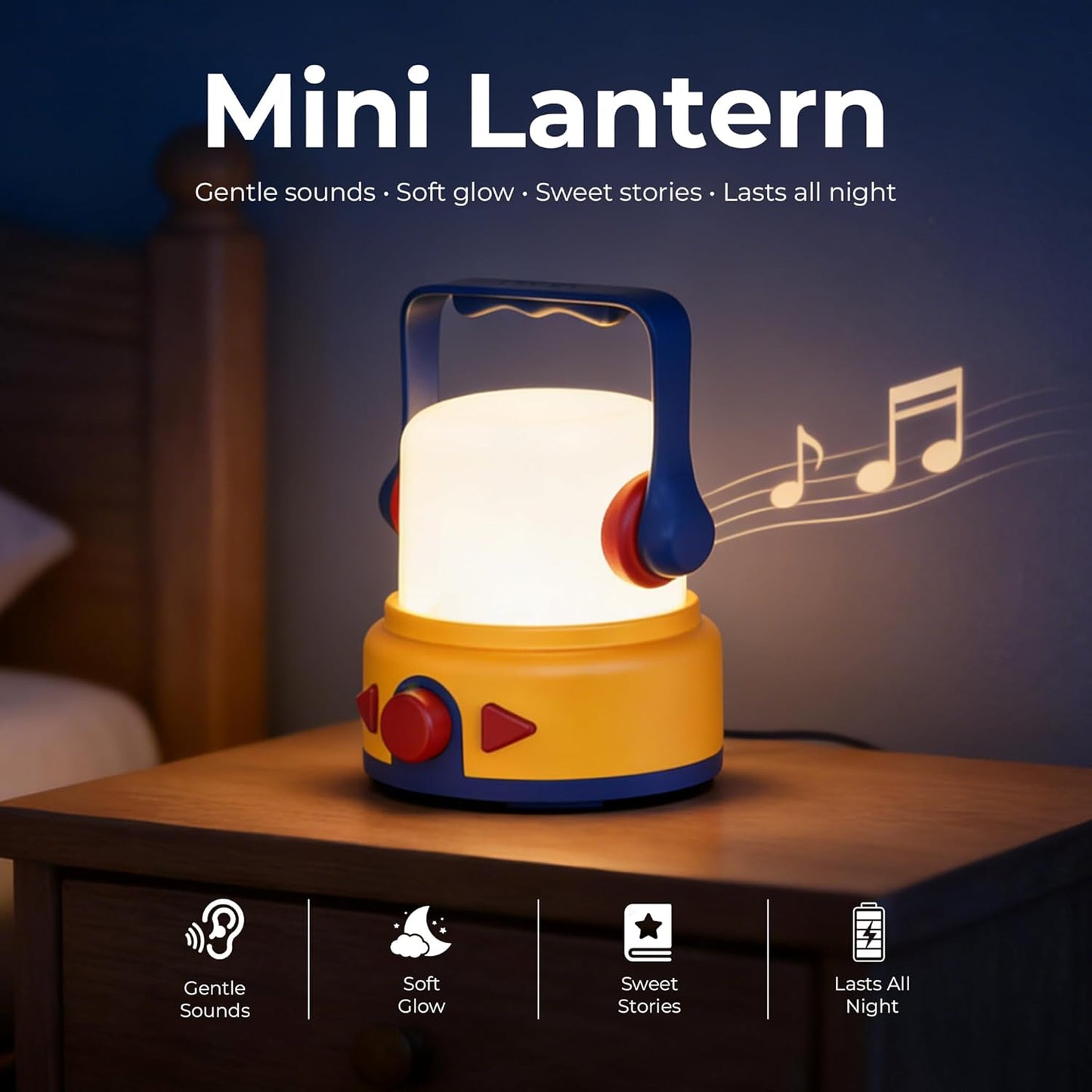 4-in-1 Kids Night Light, Bluetooth Speaker, Story Player & White Noise Machine for Soothing Sleep - Rechargeable, Patented Pull-Handle, and Screen-Free, Perfect for Bedtime, Travel & Camping