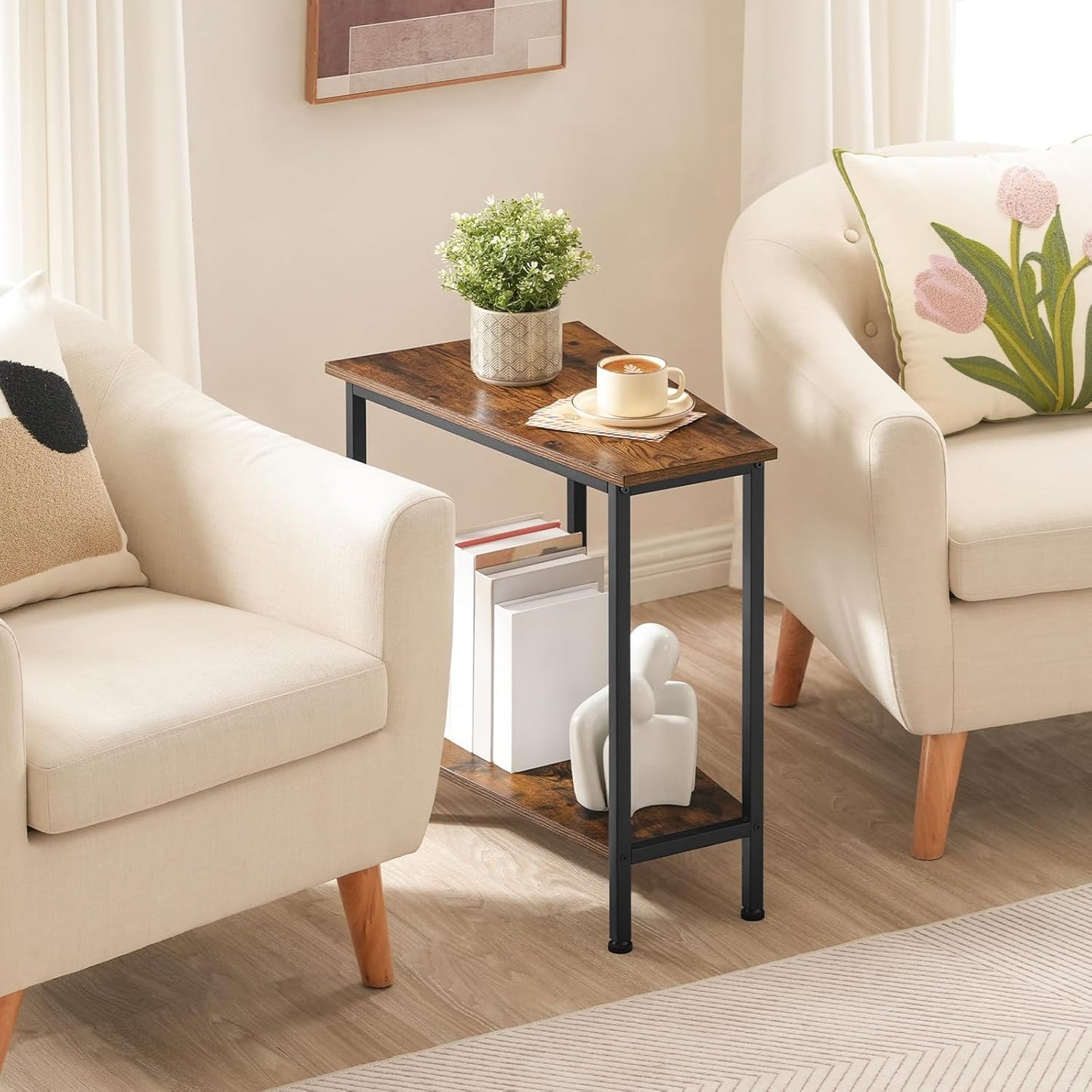 HOOBRO Wedge End Table, Recliner Wedge Side Table with Storage, Industrial Triangle Accent Table for Small Space, Corner, Living Room, Apartment, Rustic Brown BF64BZ01G1