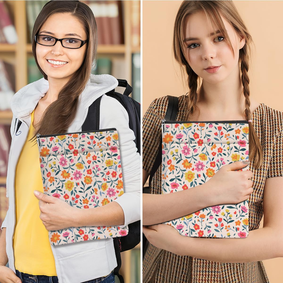 Book Sleeve Book Protector Book Pouch Book Lovers Gifts Bookish Gifts Book Cover with Zipper for Hardcover Paperback Washable Wildfloral Printed Gift Bag for Women Teacher Birthday, BookCover