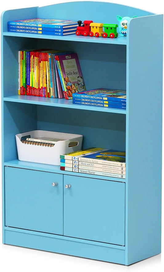 Furinno LOVA Book Shelf, Bookshelf with Storage Cabinet, Bookcase with Door, 11.8 x 23.6 x 37.3, for Living Reoom, Bedroom, Home Office, Light Blue