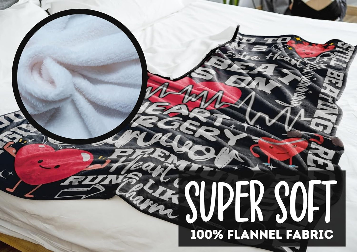 Heart Surgery Recovery Gifts for Men Women, Open Heart Surgery Gifts Item Soft Flannel Blanket, 65 x 50 inches
