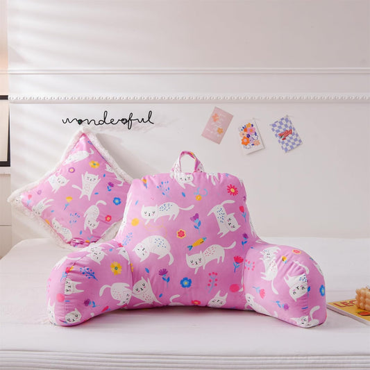 Aimuan Pink Cat Reading Pillow Bed Rest Wedge Backrest Pillow with Arms Back Support for Sitting Up in Bed Cushion Incline Rest Sleeping Snoring Pillow (Pink-cat)