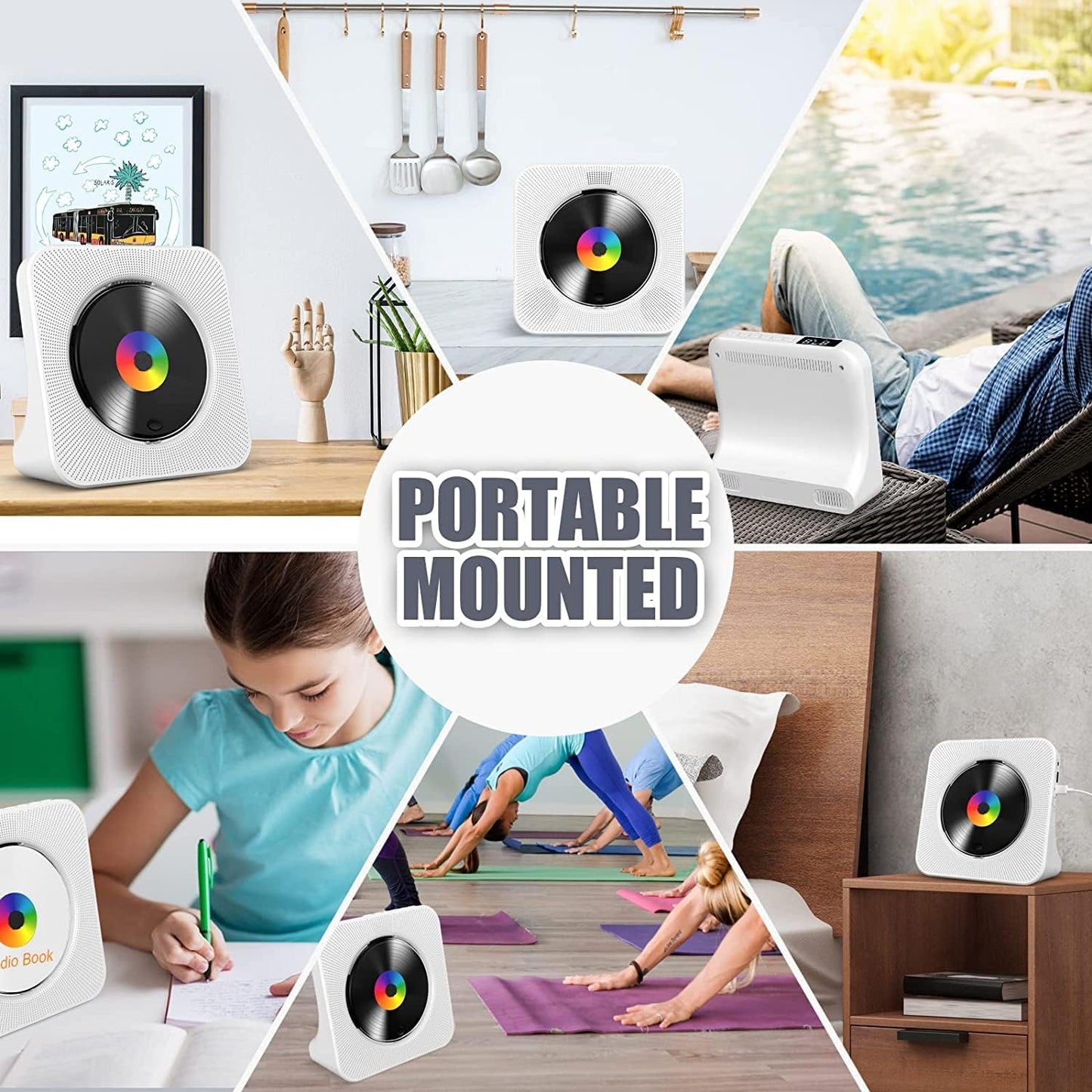 Gueray CD Player Portable Bluetooth Desktop CD Player for Home with Timer Built-in HiFi Speakers with LCD Screen Display Boombox FM Radio USB Type-c (White)