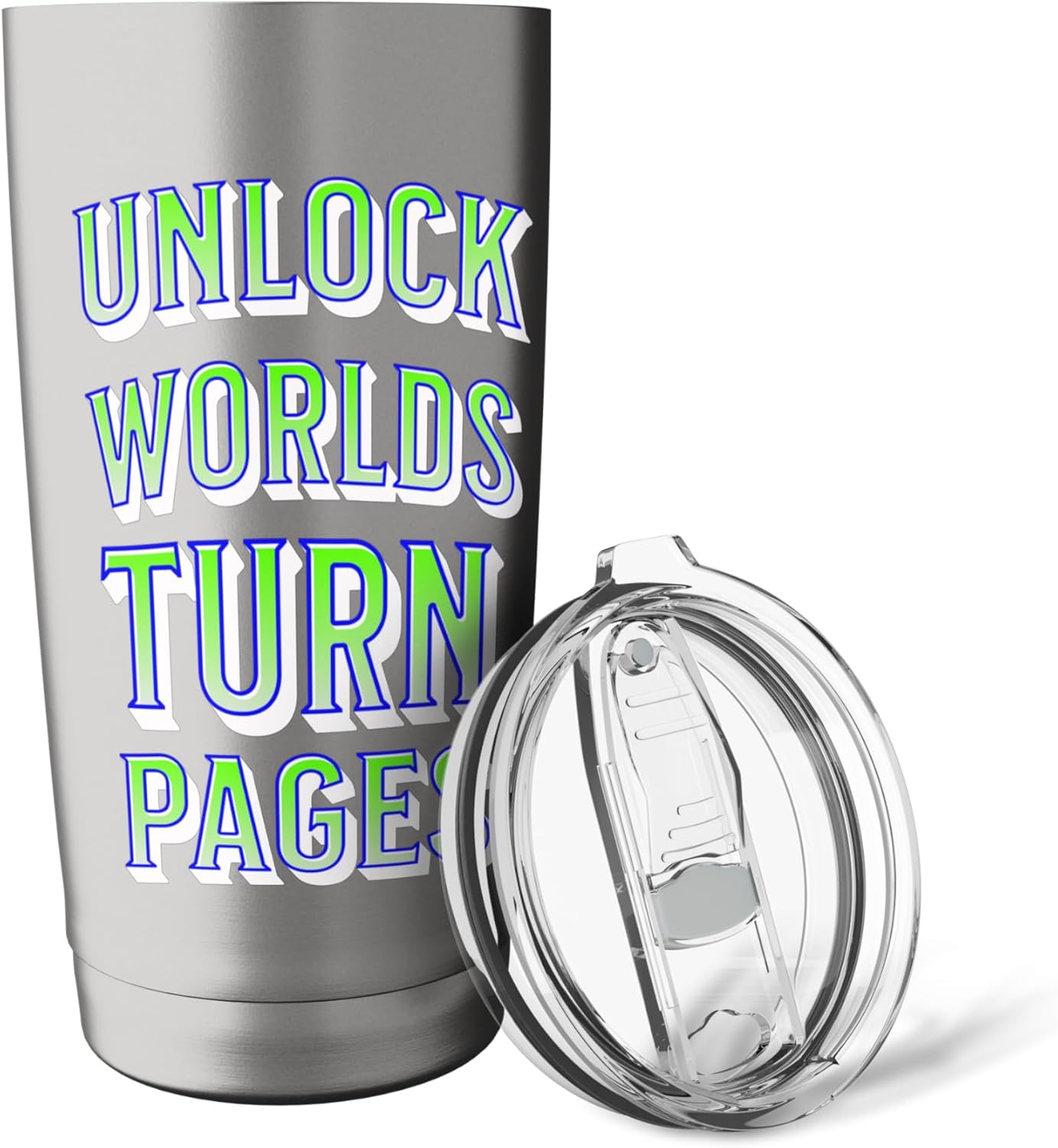 Unlock Worlds Turn Pages Reading Imagination Quote Stainless Steel Insulated Tumbler