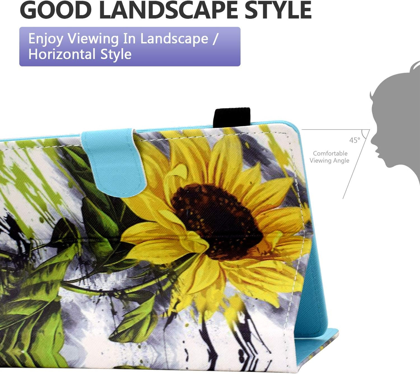 Dteck Universal Case for Android 11 12 13 Tablet/Samsung Galaxy Tab/Tab M8 /TCL/Blackview/HAOVM/NOVOJOY Android Tablet 8 8.0 8.3 8.4 Inch - Folio Cute Case with View Stand/Card Slots, Sunflower