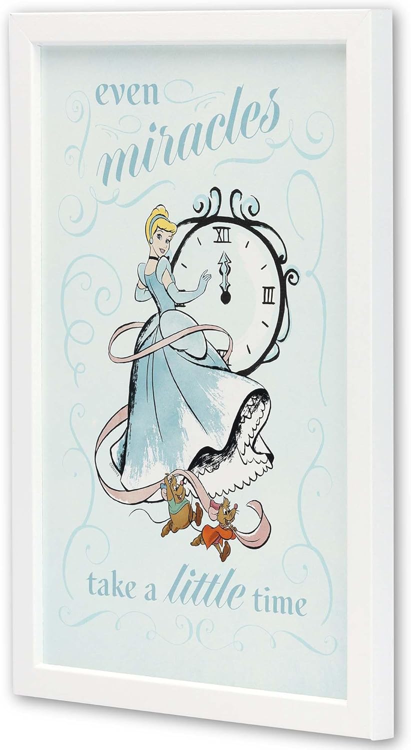 Disney Princess Cinderella Even Miracles Take a Little Time Framed Wood Wall Decor - Inspirational Cinderella Wall Art for Home