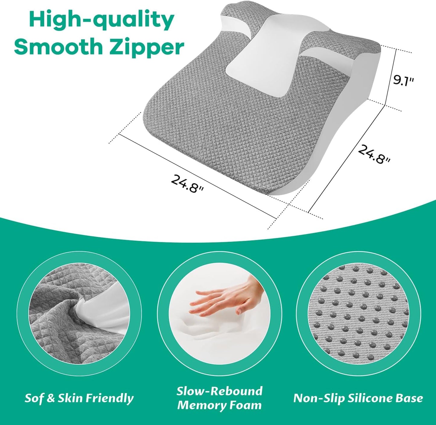 Bed Wedge Pillow for Headboard, Ergonomic Wedge Pillow for Sleep Apnea Memory Foam Reading Pillow for Back, Neck & Head Comfortable Support-Grey