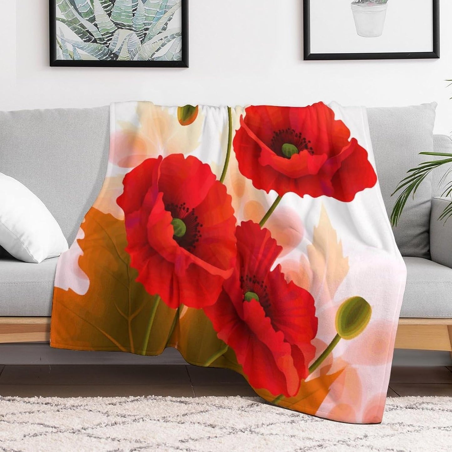 Poppy Flowers Vivid Petals Throw Blanket for Couch Super Soft Warm Lightweight Throw Blankets Cozy Flannel Bed Blanket Cute Decorative Blankets for All Seasons Home Decor Gift 50"*60"（130 * 150cm）