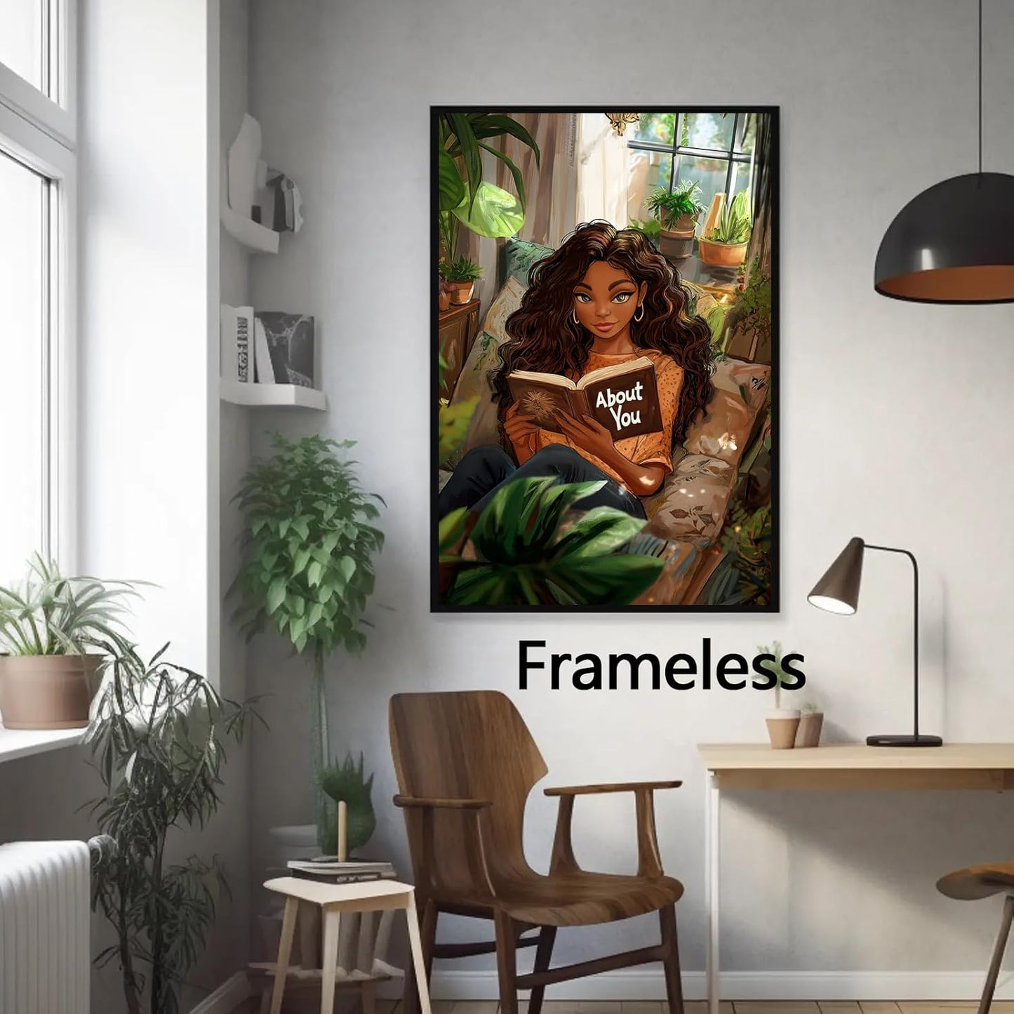 Black Girl Reading Books Canvas Wall Art For Aesthetic Women Painting Black People Boho Wall Art Boho Canvas African American Prints Woman Reading Pictures African Girl Posters 16x24inch Frameless