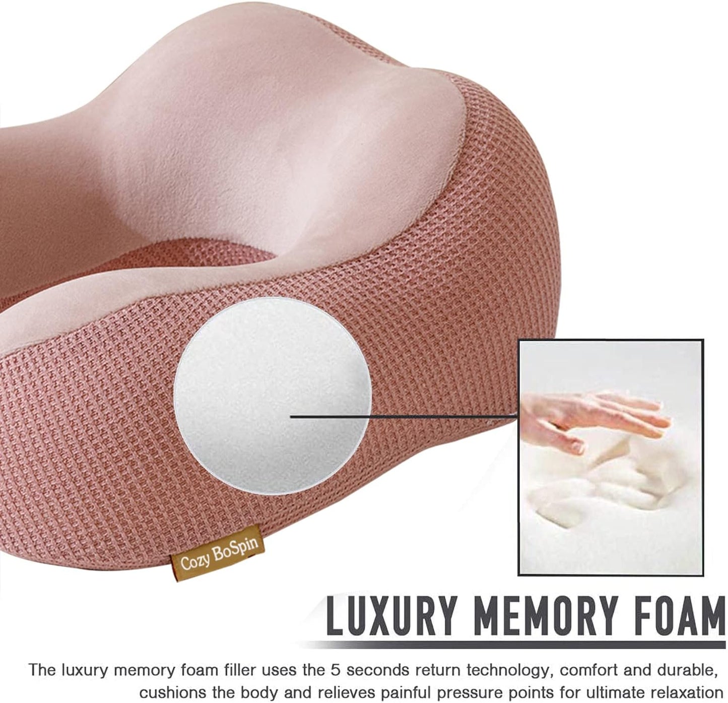 Travel Pillow - Neck Pillow for Traveling, Memory Foam Portable Support Pillow,Comfortable and Lightweight Quick Pack for Camping,Sleeping Rest Cushio (Pink)