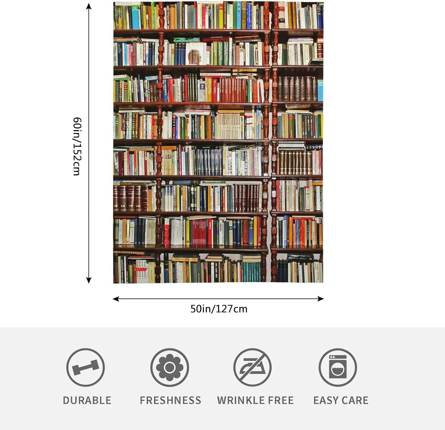 HGOD DESIGNS Library Bookshelf Fleece Throw Blanket Ultra Soft Cozy Blooming Decorative Flannel Blanket All Season for Home Couch Bed Chair Travel 50x60in