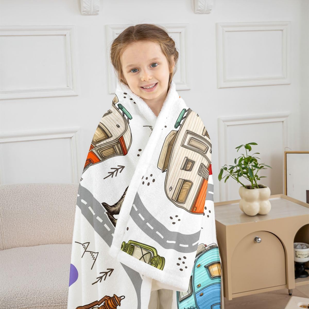 Feelyou Cute Rv Camping Camper Sherpa Throw Blanket for Couch Wildlife Animal Bear Super Soft Cozy Fleece Camping Adventure Blanket for Winter, Plush Throw Throw 50"x60" All Season