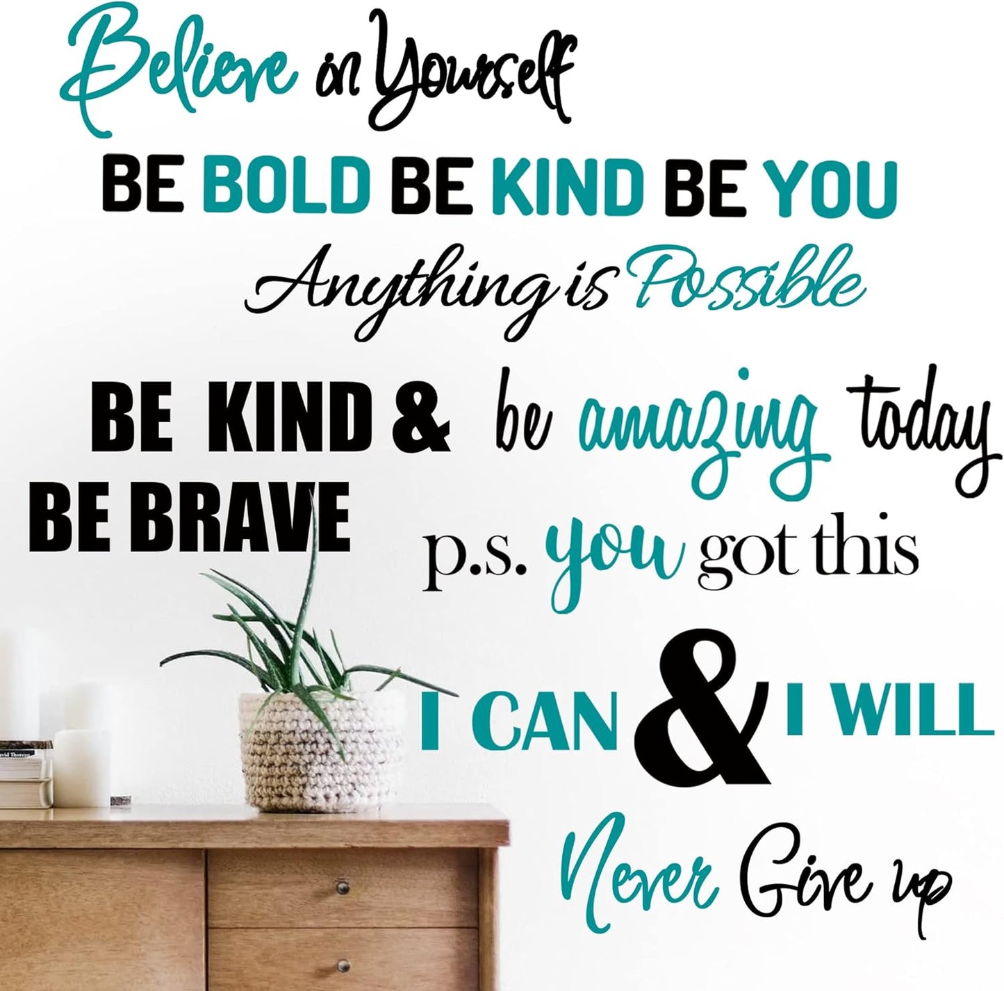 Inspirational Quotes Wall Decals Vinyl Motivational Wall Stickers Positive Lettering Spiritual Words Decals Affirmation Sayings for Women Girls Classroom Bedroom Living Room Bathroom Office Wall Decor