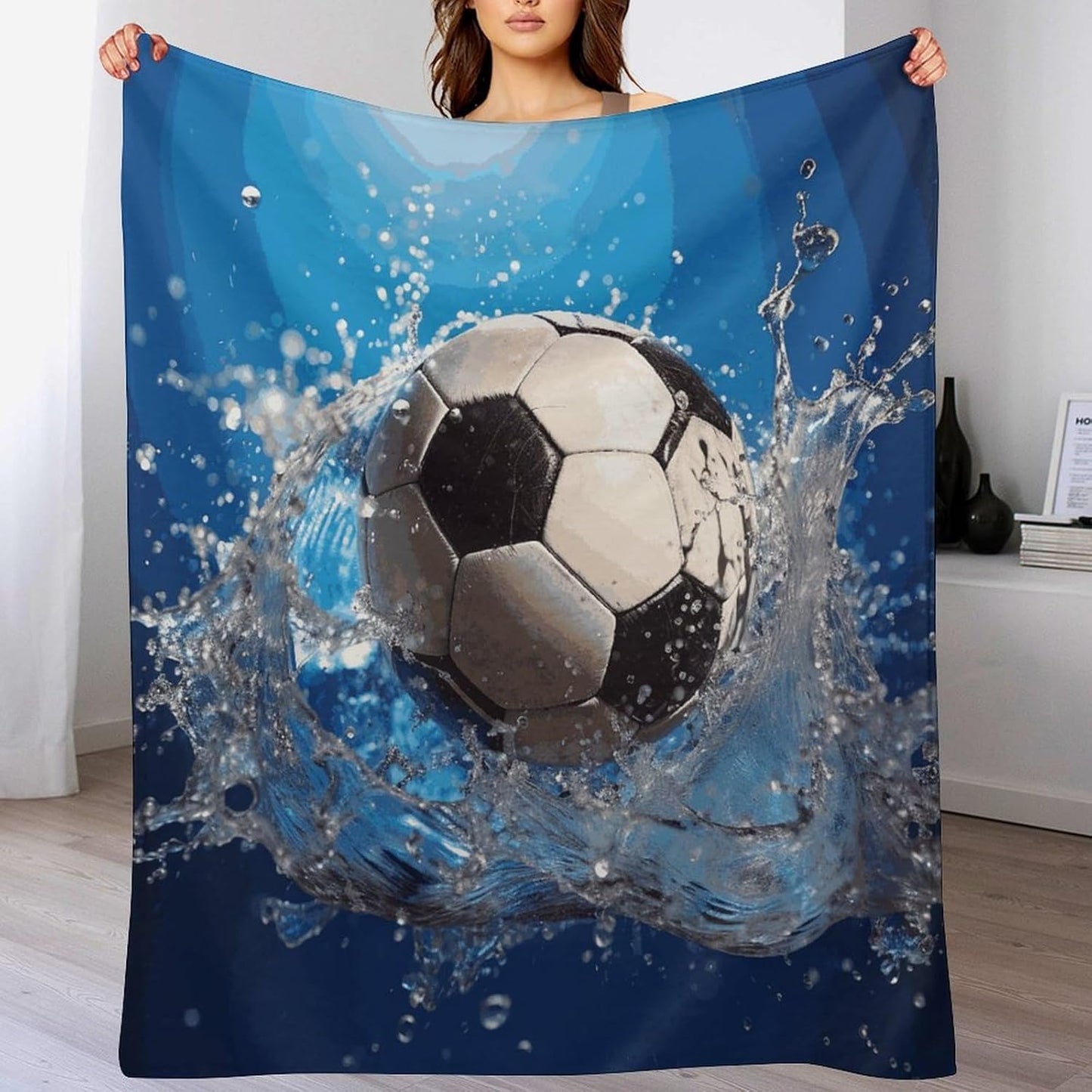 Soccer Ball Water Blanket Super Soft Lightweight Throw Blanket Cute Cozy Warm Bed Blanket Decorative Fuzzy Blanket All-Season Home Decor Gift for Sofa Couch Living Room 40"*50" （100 * 130cm）