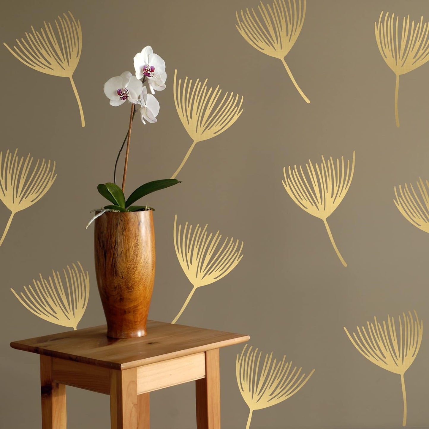 A Room with Metallic Gold Vinyl Flowers Wall Decals, Peel and Stick Modern Floral Dandelion Pappus Stickers for Bedroom Livingroom Home Wall Art Decor