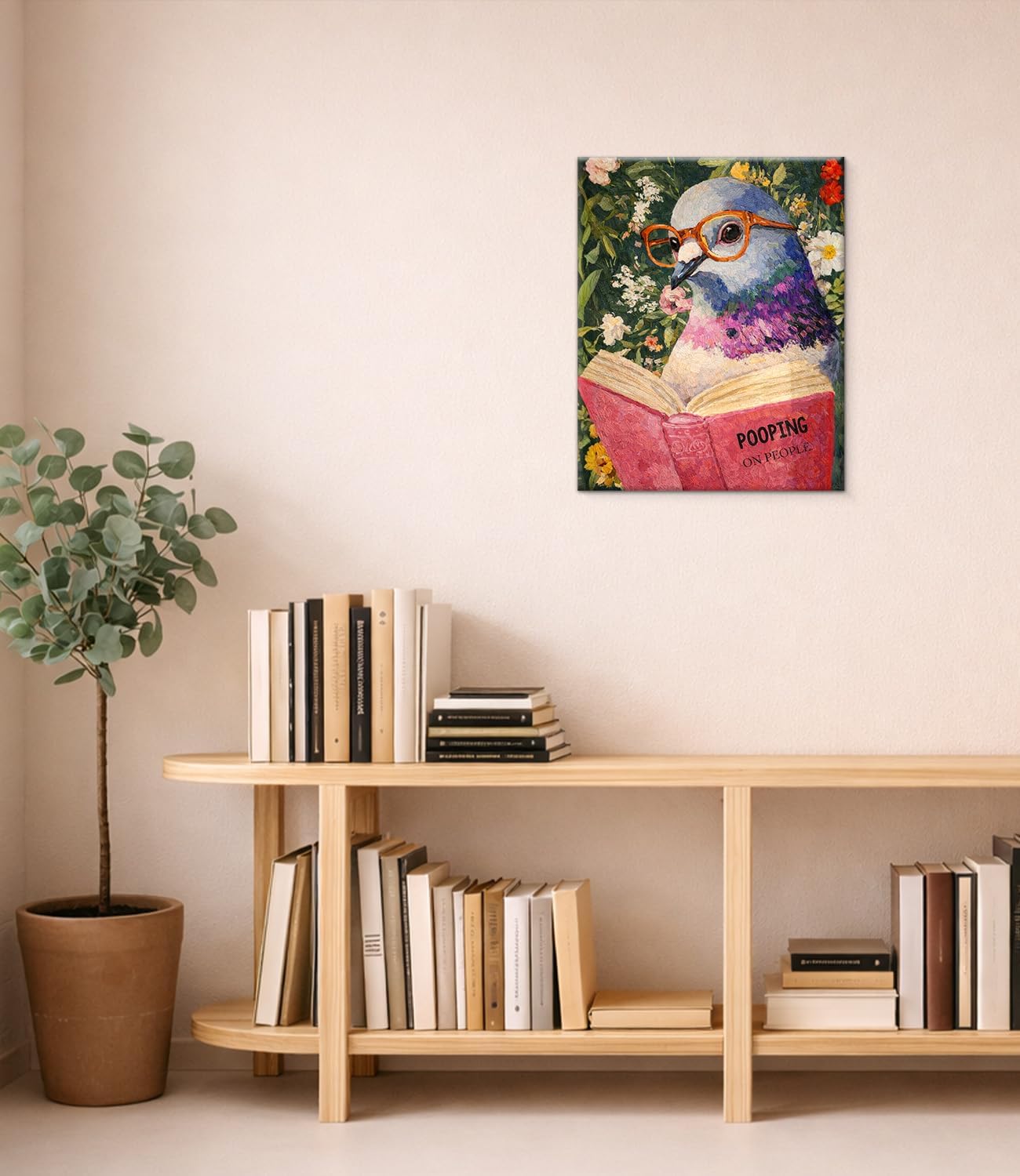 Funny Pigeon Bathroom Wall Art Print - Vintage Pigeon Reading Canvas Poster Painting - Funny Animal Bathroom Wall Decor 8x10 Inch Framed