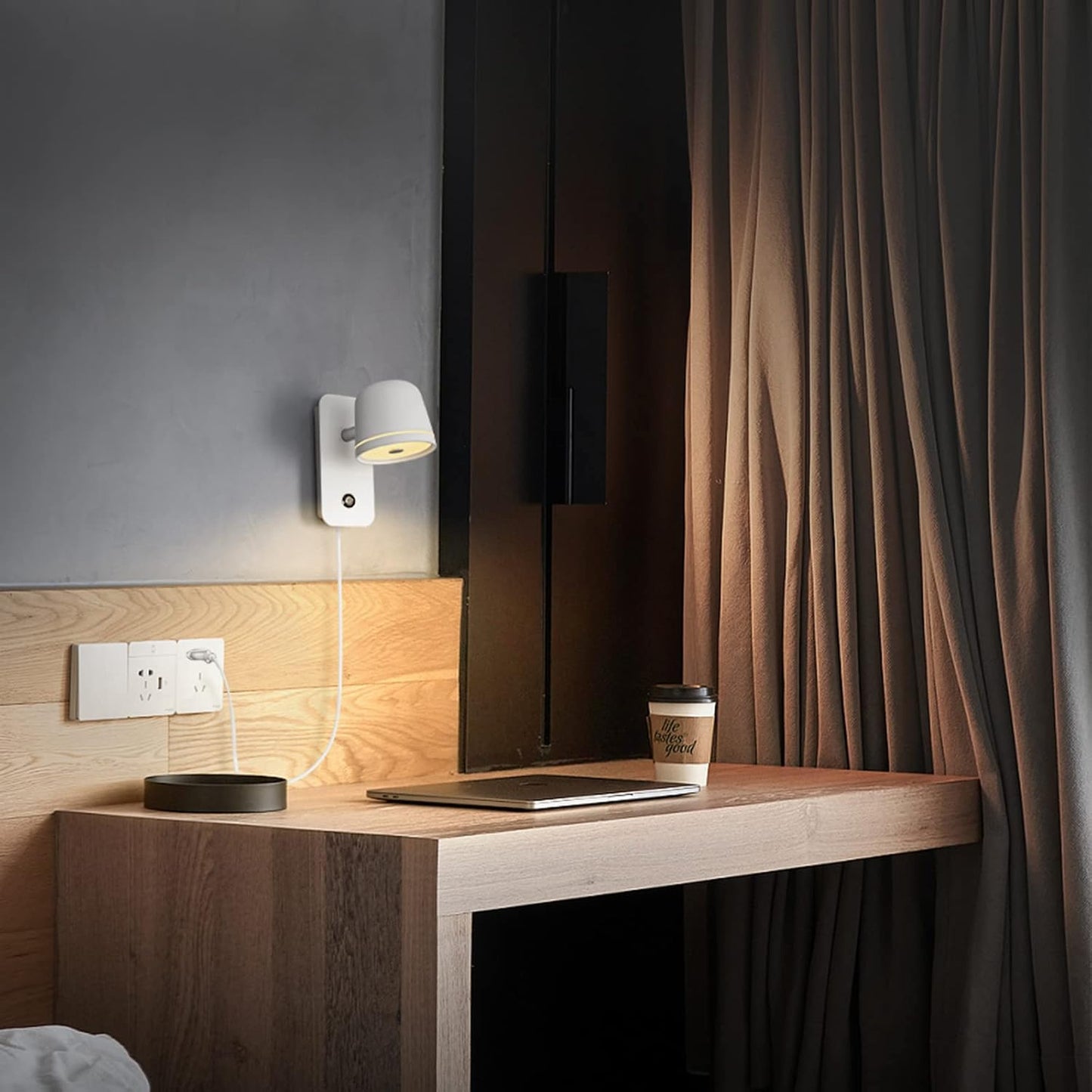 Aisilan LED Plug in Wall Sconce with Touch Dimmable Control Adjustable Wall Mounted Lamp Angle Anti-Glare Matte White Aluminum Bedside Reading Wall Lights for Bedroom Living Room