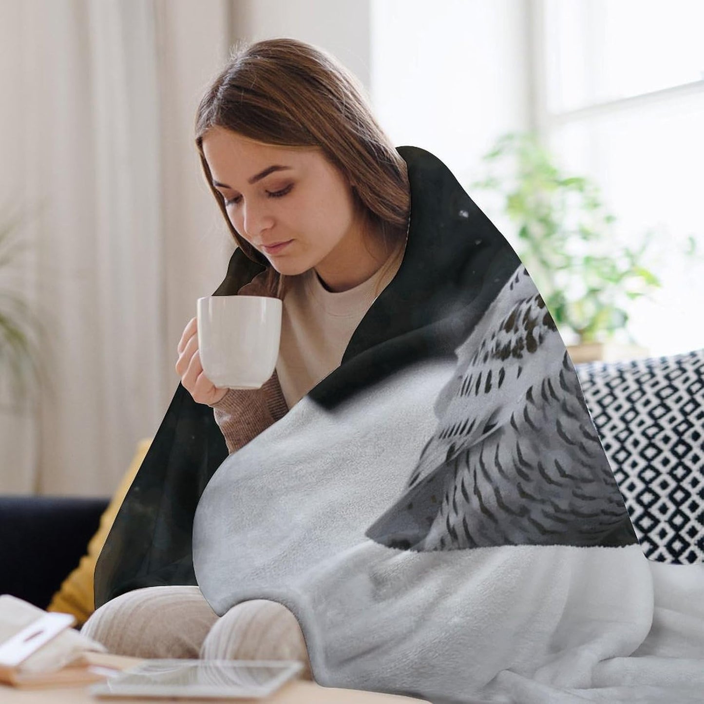 Snow Owl Blanket Super Soft Lightweight Throw Blanket Cute Cozy Warm Bed Blanket Decorative Fuzzy Blanket All-Season Home Decor Gift for Sofa Couch Living Room 50"*60"（130 * 150cm）
