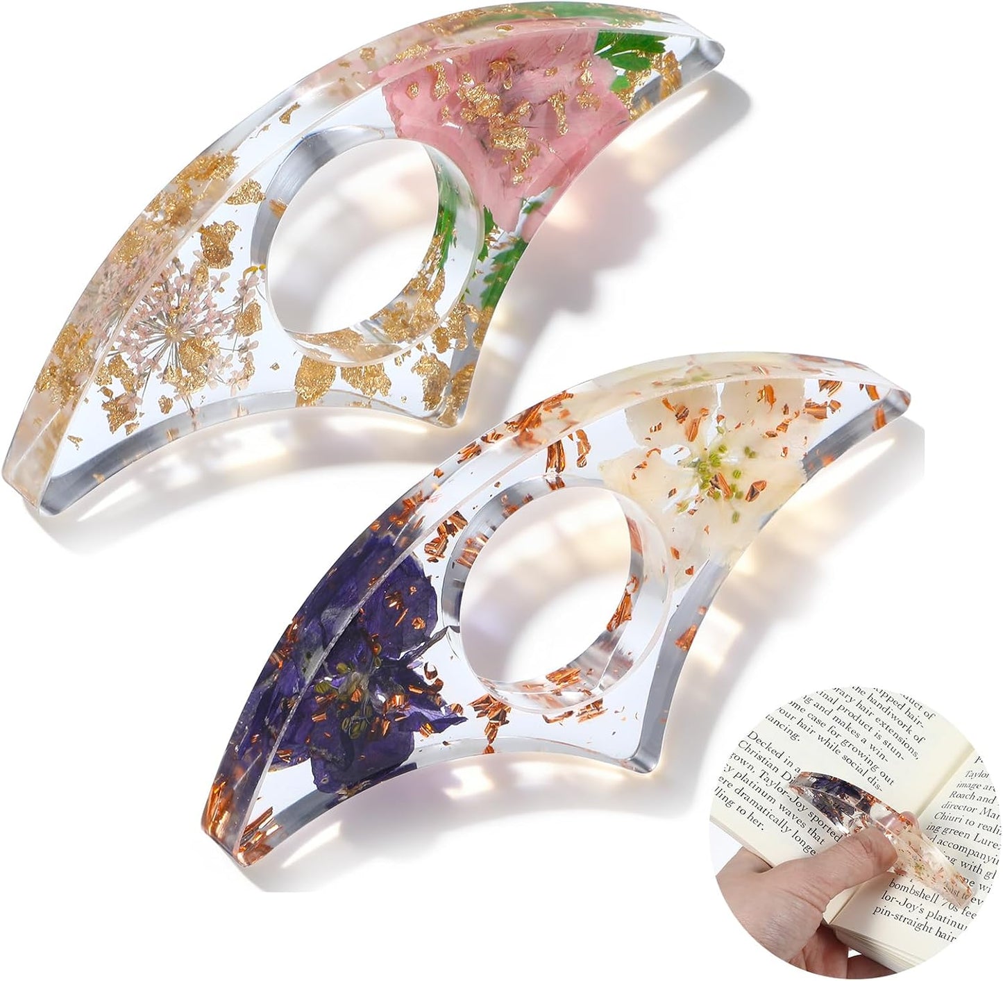 2Pcs Thumb Page Holder Book Page Holder Book Thumb Ring Books Marks for Reading Accessories Transparent Cute Bookmarks for Women Best Friend Friendship Gifts for Books Lovers Teacher Readers