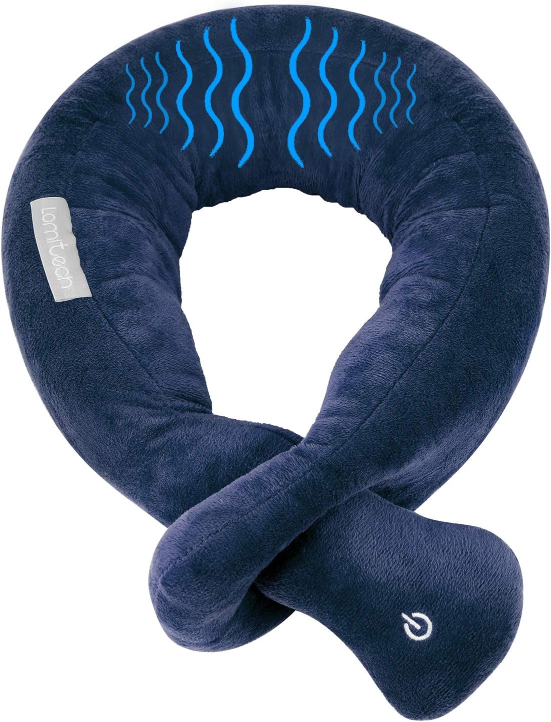 Travel Neck Pillow with Vibration Massage, Battery Operated Adjustable Airplane Neck Pillow for Comfort & Relaxation, Gift for Parents (Blue)