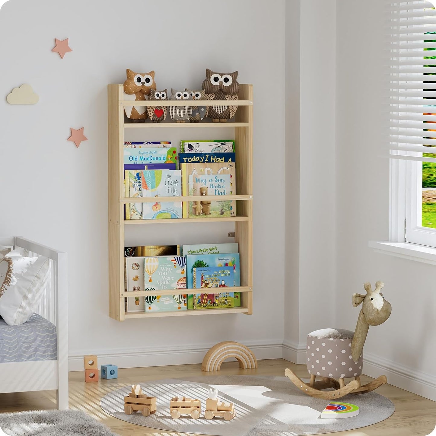 Wall Bookshelf for Kids, 3 Tier Kids Bookshelf Wall, 16.5 inch Floating Book Shelves for Nursery, Great for Bedroom, Living Room, Play Room and Nursery.