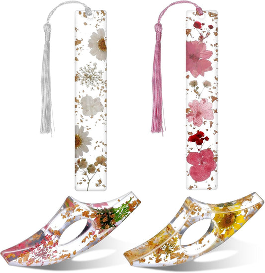 4PCS Flower Resin Bookmarks for Women Dried Flower Book Thumb Page Holder Bookmarks with Tassel Book Reading Accessories Gifts for Reading Lovers, Literary, Students, Teachers