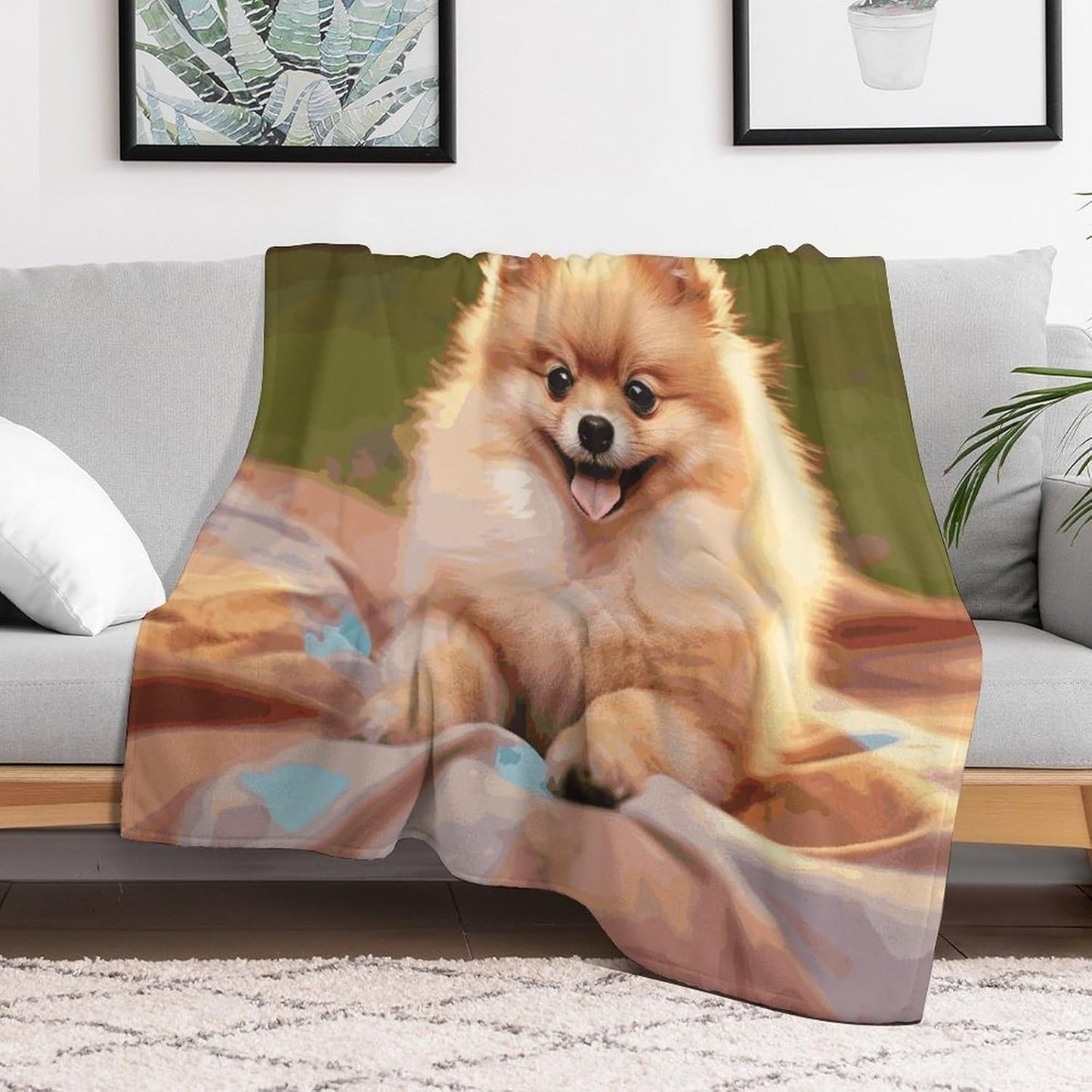 Short-haired Pomeranian Blanket Super Soft Lightweight Throw Blanket Cute Cozy Warm Bed Blanket Decorative Fuzzy Blanket All-Season Home Decor Gift for Sofa Couch Living Room 40"*50" （100 * 130cm）