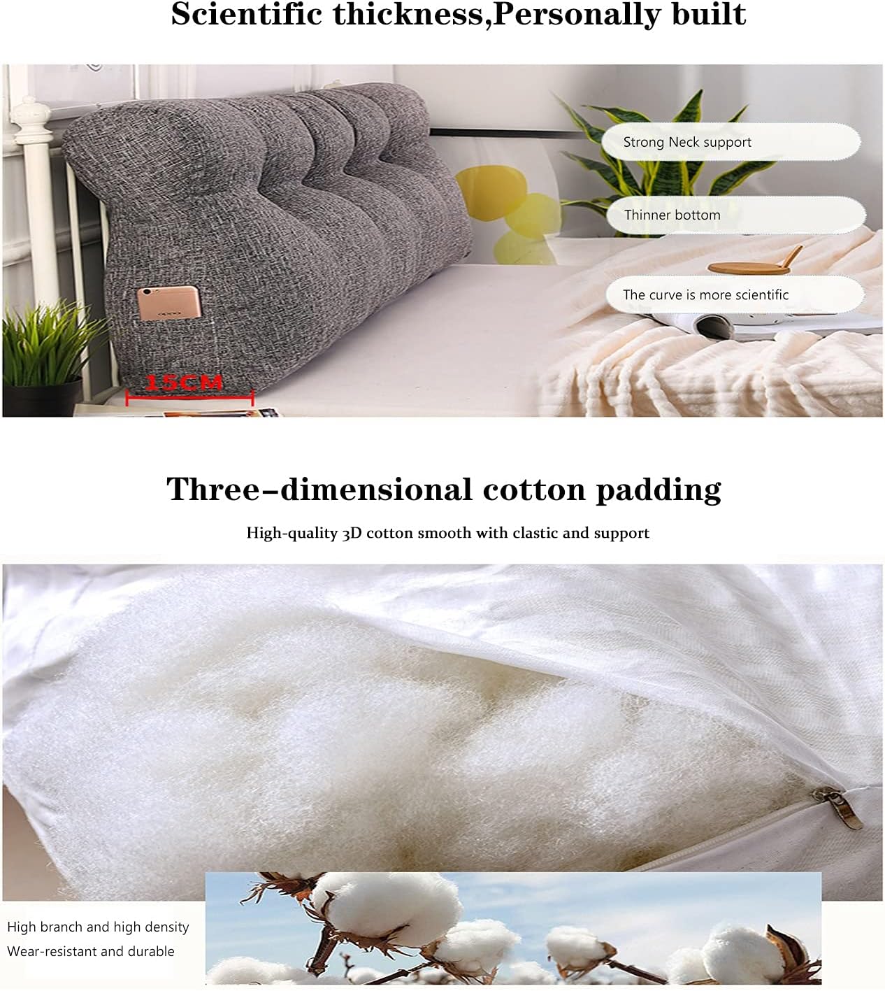 Large Bolster Headboard Pillow,Rectangular Perfect Lumbar Pillow, Bed Rest Positioning Support Reading Headboard Cushion for Day Bed & Bunk Bed,with Removable Cover