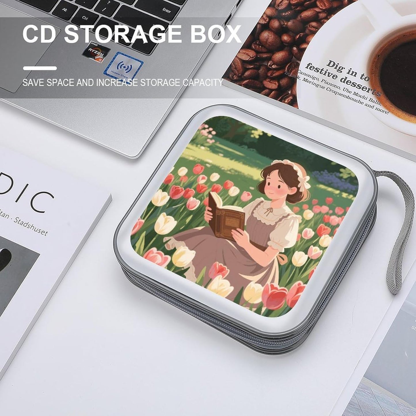 Vintage Reading Book CD Case Portable Zipper CD Case 40 Capacity Hard Plastic DVD Cases Holder Large Storage Disc Wallet Bag for Car Home Travel DVD Collection Bag