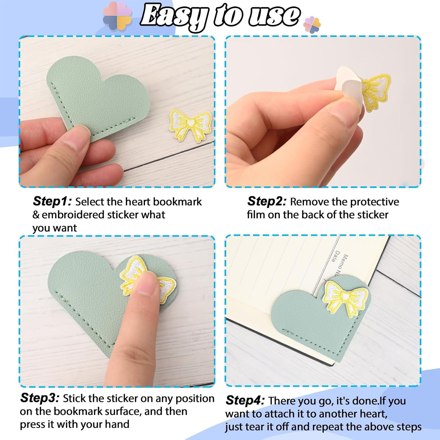 10 Pcs DIY Leather Heart Bookmarks for Women Book Lovers, Book Accessories Gifts for Reading Women, Cute Corner Page Bookmarks for Book Lovers Teachers Students, School Office Home Supplies(Heart B)
