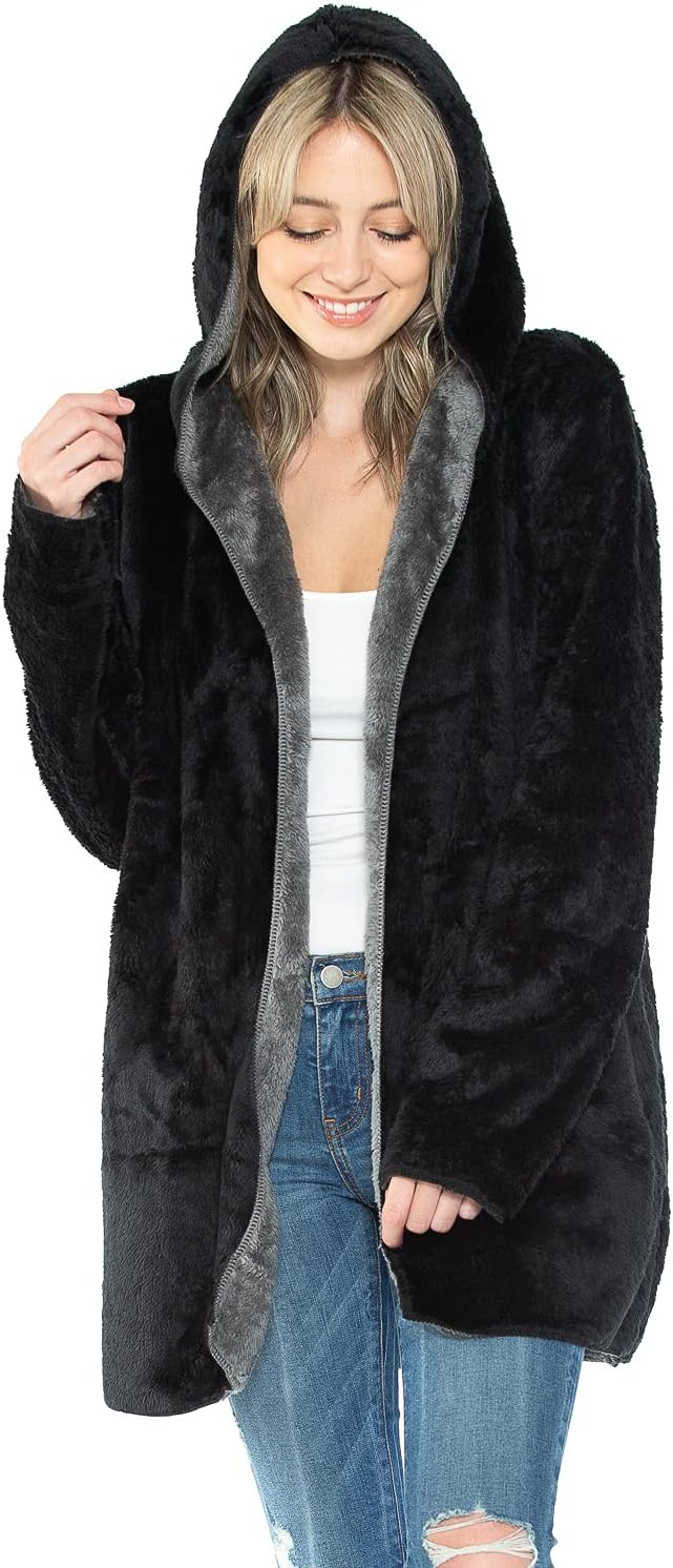 Wearable Blanket Hoodie in Thick Fleece Jacket with Pocket - Black - Large Size - for Women and Men, Warm and Cozy