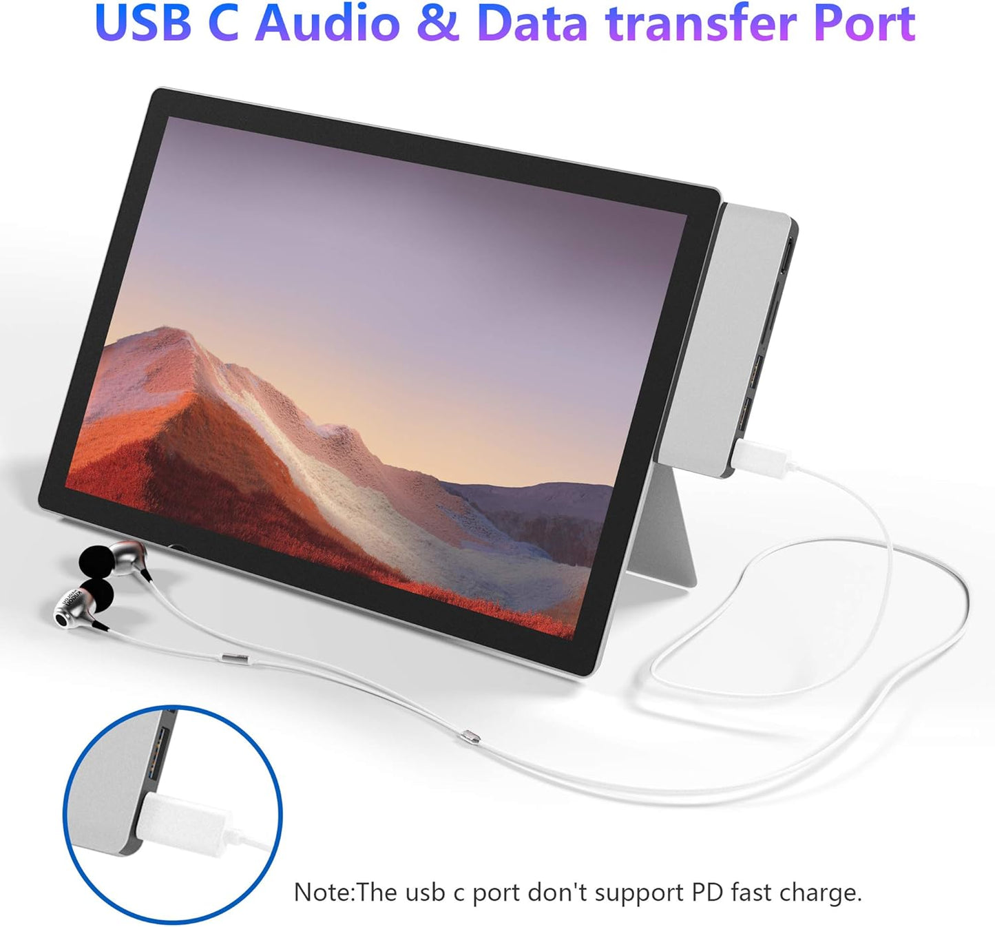 Surface Pro 7 USB C Hub, 6-in-2 Aluminum Surface Pro 2019 Dock with 4K HDMI Adapter+ USB C Audio & Data Transfer Port +2 USB 3.0+SD/TF Card Reader, Converter Combo Adaptor for Surface Pro 7