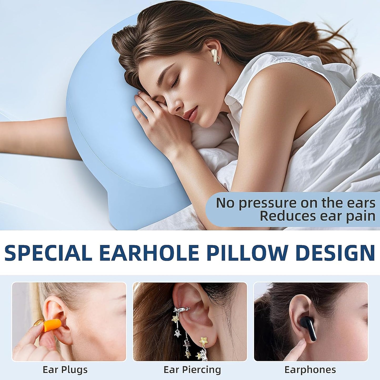 Side Sleeper Pillow, Side Sleeper Pillows for Adults, Memory Foam Pillow for Neck and Shoulder Pain, Ideal for Side Sleepers, Side Sleeper Pillows with Arm Hole (Blue)