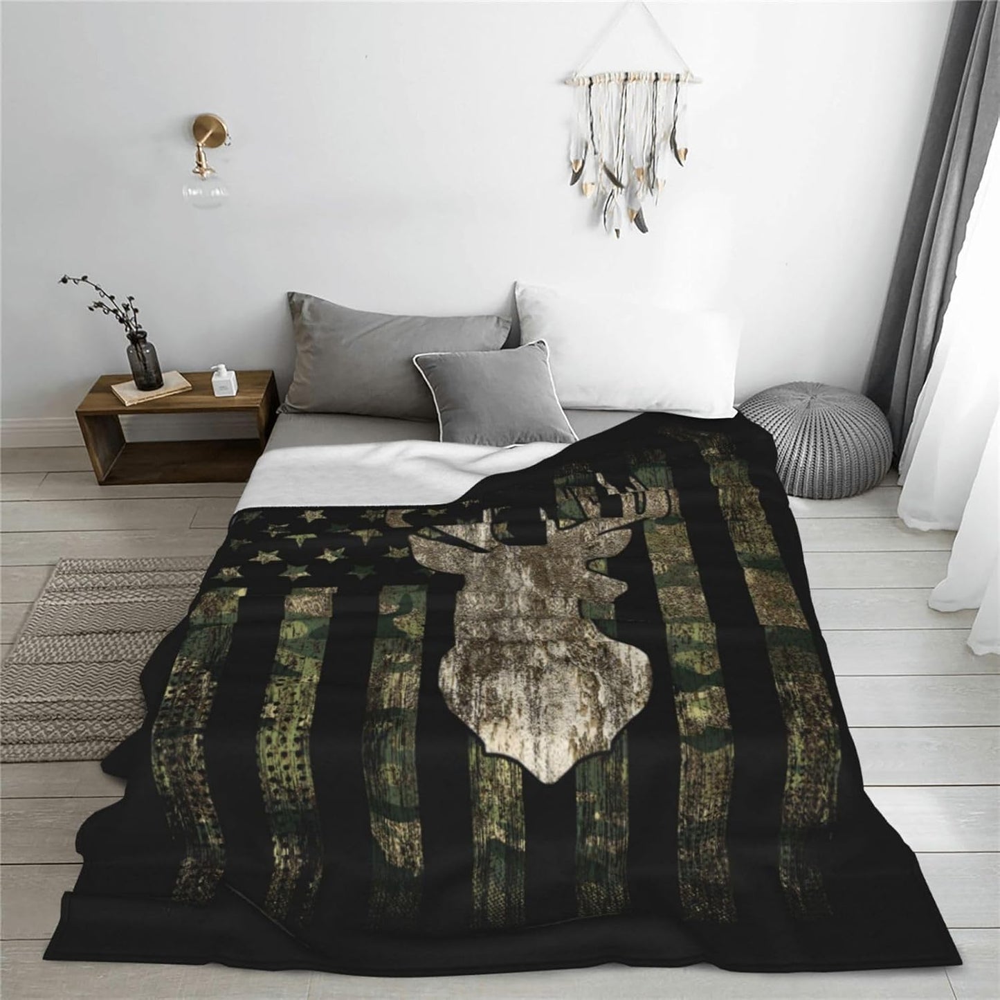 Camo Camouflage Hunting Deer American Flag Soft Warm Full Fleece Throw Blanket Flannel Fuzzy Travel Blankets All-Season Throws for Bed Sofa Women Gifts 40"X30"