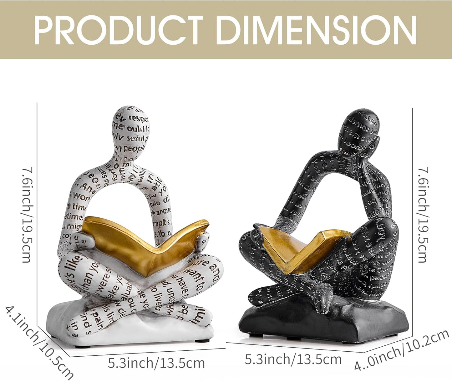 Bookends for Shelves, Decorative Book Ends, Heavy Duty Book Stoppers, Thinker Statue Decor, Modern Home Office Decoration Bookshelf Accessories
