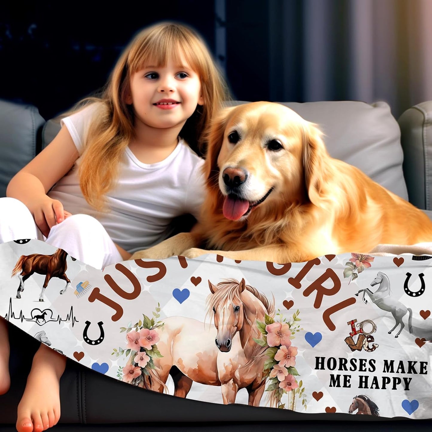Horse Gifts for Women Girls Just A Girl Who Loves Horse Stuff Throw Blanket Animal Cozy Plush Horses Blanket for Women Girls Kids Adults Horses Lovers Birthday Decorations Room Decor 60"X50"