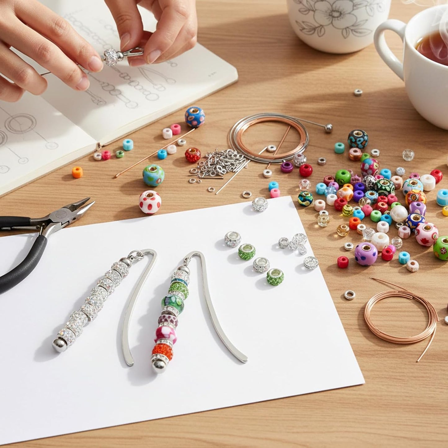 24 Pcs Beadable Bookmarks, DIY Silver Blank Bar Bookmarks for Beads Craft Metal Pendant Charm Gifts for Teachers, Students, Book Lovers, Office Supplies