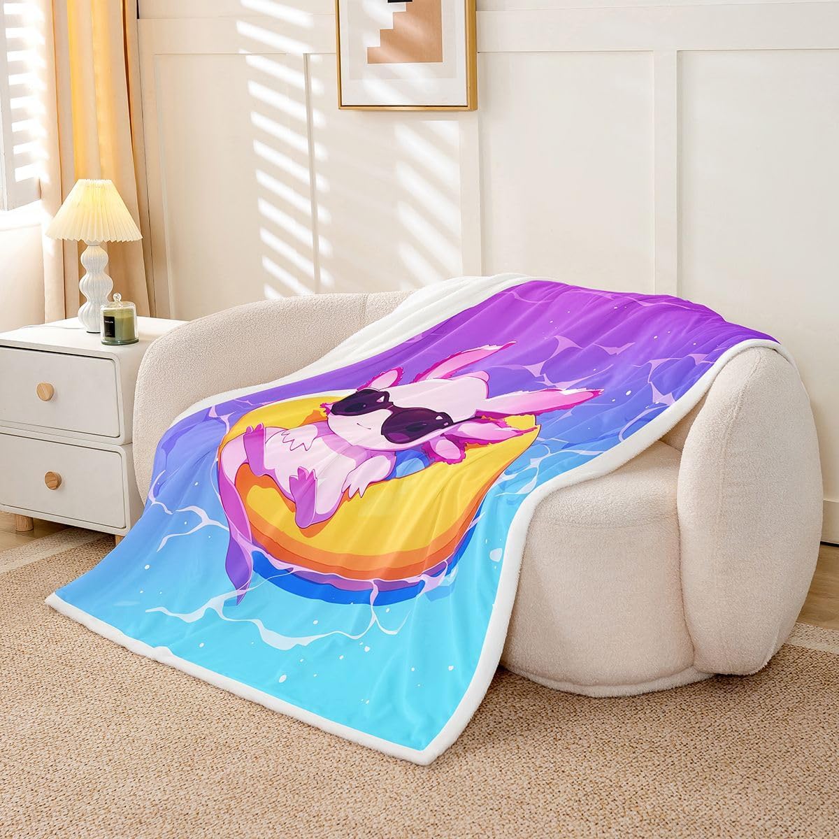 Feelyou Cute Axolotl Sherpa Throw Blanket for Couch Ocean Animal Axolotl Super Soft Cozy Fleece Salamander Blanket for Winter, Plush Throw Throw 50"x60" All Season